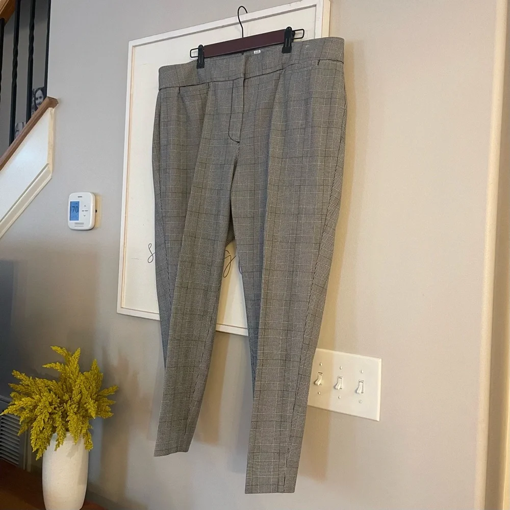 TALBOTS Chatham Ankle Pant Plaid Black White Slim Size 18 WP Petite Checkered